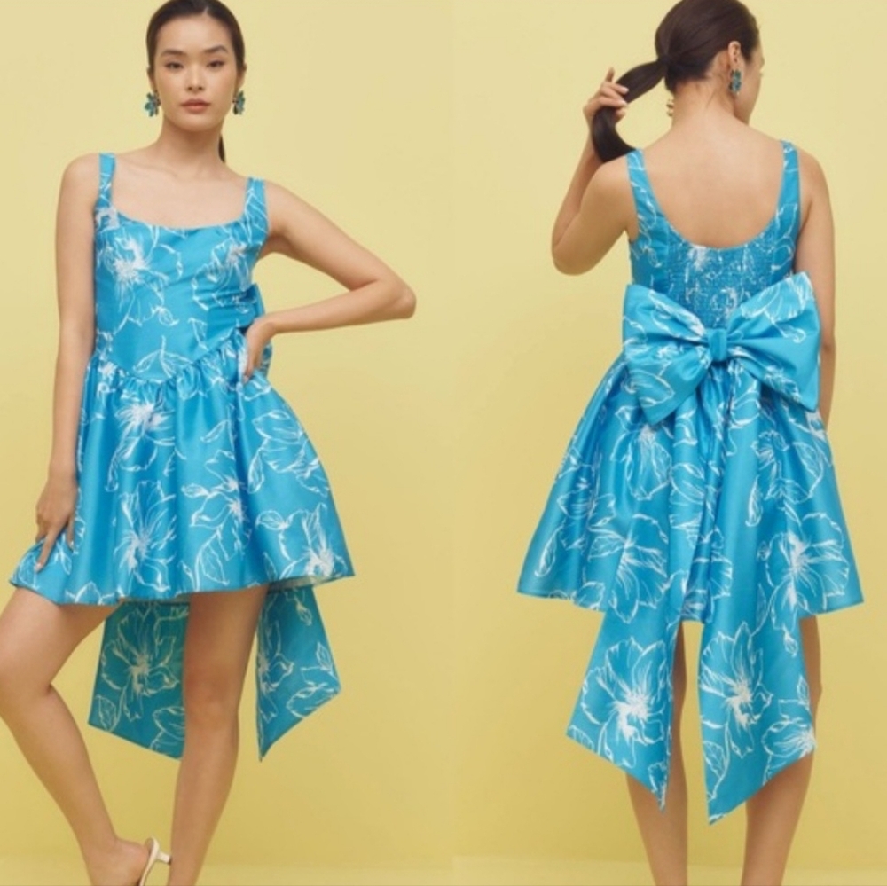 NWT Anthropologie × Hutch Sleeveless Back Bow Basque Waist Mini Dress Blue XS